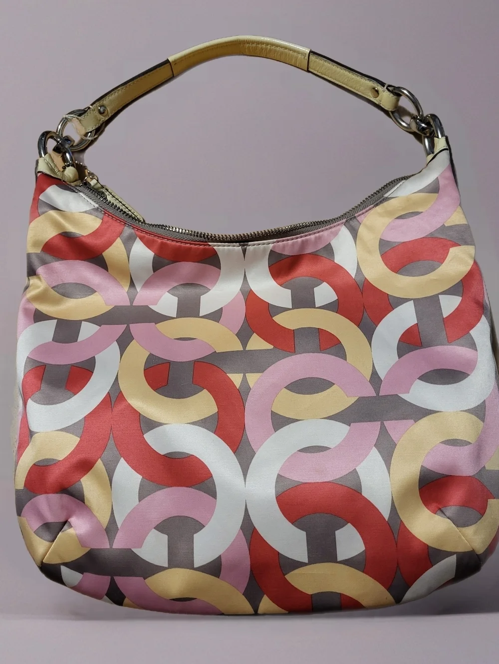 COACH KRISTIN OPT ART C HOBO SHOULDER bag. PINK RED WHITE YELLOW.